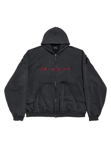 Balenciaga Men's Dirac Equation Pulled Zip-Up Large Fit Hoodie - Washed Black Red | Thumbnail 1 Balenciaga Men's Dirac Equation Pulled Zip-Up Large Fit Hoodie - Washed Black Red | Thumbnail 1