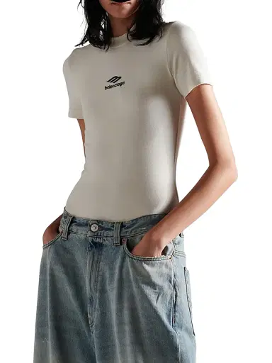 Balenciaga Women's 3B Sports Icon Fitted Crewneck T-Shirt - Chalky White | Thumbnail 2 Balenciaga Women's 3B Sports Icon Fitted Crewneck T-Shirt - Chalky White | Thumbnail 2