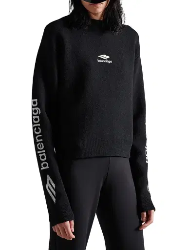 Balenciaga Women's 3B Sports Icon Cropped Crewneck Sweatshirt - Black White | Thumbnail 2 Balenciaga Women's 3B Sports Icon Cropped Crewneck Sweatshirt - Black White | Thumbnail 2