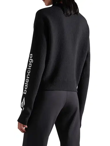 Balenciaga Women's 3B Sports Icon Cropped Crewneck Sweatshirt - Black White | Thumbnail 3 Balenciaga Women's 3B Sports Icon Cropped Crewneck Sweatshirt - Black White | Thumbnail 3