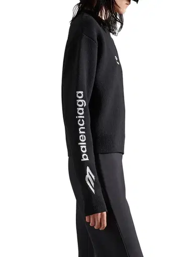 Balenciaga Women's 3B Sports Icon Cropped Crewneck Sweatshirt - Black White | Thumbnail 4 Balenciaga Women's 3B Sports Icon Cropped Crewneck Sweatshirt - Black White | Thumbnail 4