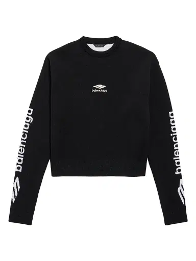 Balenciaga Women's 3B Sports Icon Cropped Crewneck Sweatshirt - Black White | Thumbnail 1 Balenciaga Women's 3B Sports Icon Cropped Crewneck Sweatshirt - Black White | Thumbnail 1
