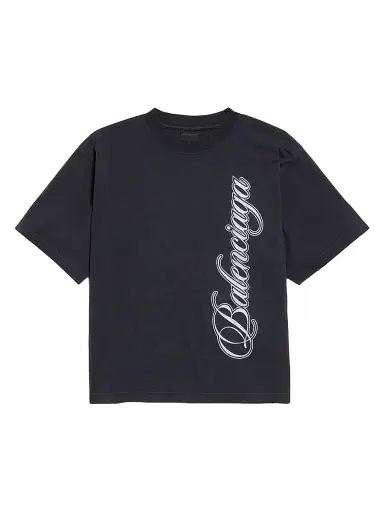Balenciaga Women's Cursive Medium Fit T-Shirt - Washed Black | Thumbnail 1 Balenciaga Women's Cursive Medium Fit T-Shirt - Washed Black | Thumbnail 1
