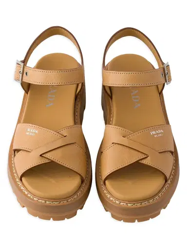 Prada Women's Leather Sandals - Beige Khaki | Thumbnail 2 Prada Women's Leather Sandals - Beige Khaki | Thumbnail 2