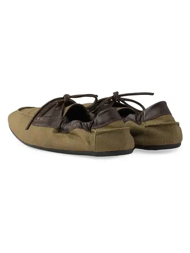 Prada Men's Shuffle Aged Canvas and Leather Boat Shoes - Green | Thumbnail 3 Prada Men's Shuffle Aged Canvas and Leather Boat Shoes - Green | Thumbnail 3
