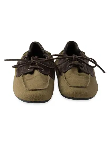 Prada Men's Shuffle Aged Canvas and Leather Boat Shoes - Green | Thumbnail 4 Prada Men's Shuffle Aged Canvas and Leather Boat Shoes - Green | Thumbnail 4