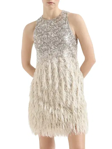 Brunello Cucinelli Women's Dazzling Degrade Mini Dress in Cotton and Silk Fil Coupe - Grey | Thumbnail 2 Brunello Cucinelli Women's Dazzling Degrade Mini Dress in Cotton and Silk Fil Coupe - Grey | Thumbnail 2
