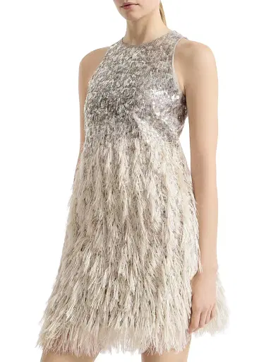 Brunello Cucinelli Women's Dazzling Degrade Mini Dress in Cotton and Silk Fil Coupe - Grey | Thumbnail 4 Brunello Cucinelli Women's Dazzling Degrade Mini Dress in Cotton and Silk Fil Coupe - Grey | Thumbnail 4