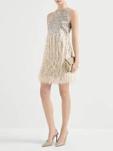 Brunello Cucinelli Women's Dazzling Degrade Mini Dress in Cotton and Silk Fil Coupe - Grey | Thumbnail 6 Brunello Cucinelli Women's Dazzling Degrade Mini Dress in Cotton and Silk Fil Coupe - Grey | Thumbnail 6
