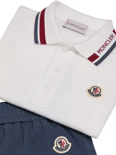 Moncler Little Boy's & Boy's Set in Cotton Piquet - White Blue | Thumbnail 4 Moncler Little Boy's & Boy's Set in Cotton Piquet - White Blue | Thumbnail 4