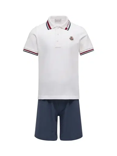 Moncler Little Boy's & Boy's Set in Cotton Piquet - White Blue | Thumbnail 1 Moncler Little Boy's & Boy's Set in Cotton Piquet - White Blue | Thumbnail 1