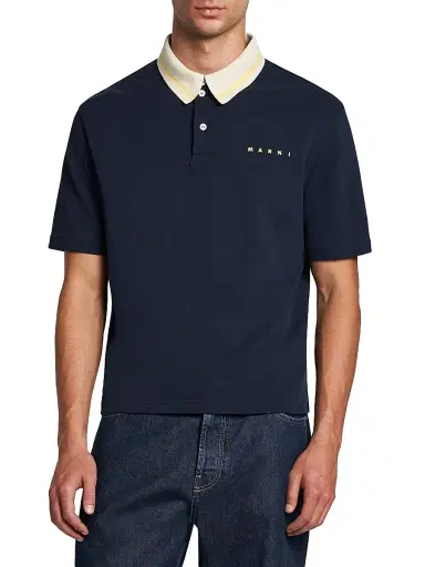 Marni Men's Logo Cotton Piqué Polo Shirt - Blue Black - Size 42 | Thumbnail 3 Marni Men's Logo Cotton Piqué Polo Shirt - Blue Black - Size 42 | Thumbnail 3