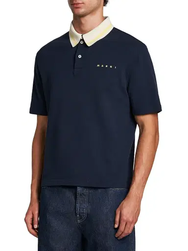 Marni Men's Logo Cotton Piqué Polo Shirt - Blue Black - Size 42 | Thumbnail 4 Marni Men's Logo Cotton Piqué Polo Shirt - Blue Black - Size 42 | Thumbnail 4
