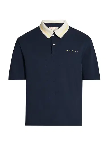 Marni Men's Logo Cotton Piqué Polo Shirt - Blue Black - Size 42 | Thumbnail 1 Marni Men's Logo Cotton Piqué Polo Shirt - Blue Black - Size 42 | Thumbnail 1