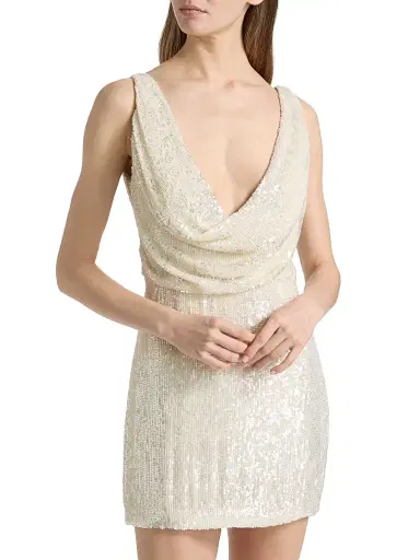 The New Arrivals Ilkyaz Ozel Women's Lydia Sequined Cowlneck Minidress - Full Moon | Thumbnail 3 The New Arrivals Ilkyaz Ozel Women's Lydia Sequined Cowlneck Minidress - Full Moon | Thumbnail 3