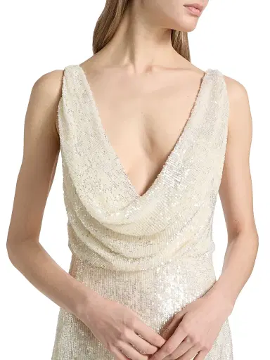 The New Arrivals Ilkyaz Ozel Women's Lydia Sequined Cowlneck Minidress - Full Moon | Thumbnail 6 The New Arrivals Ilkyaz Ozel Women's Lydia Sequined Cowlneck Minidress - Full Moon | Thumbnail 6