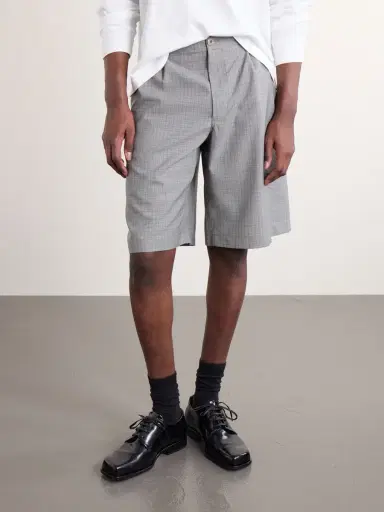 Our Legacy Ponte Straight-Leg Pleated Checked Grain de Poudre Shorts - Men | Thumbnail 3 Our Legacy Ponte Straight-Leg Pleated Checked Grain de Poudre Shorts - Men | Thumbnail 3