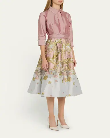 Rickie Freeman for Teri Jon Pleated Floral Jacquard Midi Shirtdress | Thumbnail 4 Rickie Freeman for Teri Jon Pleated Floral Jacquard Midi Shirtdress | Thumbnail 4