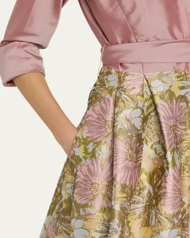 Rickie Freeman for Teri Jon Pleated Floral Jacquard Midi Shirtdress | Thumbnail 5 Rickie Freeman for Teri Jon Pleated Floral Jacquard Midi Shirtdress | Thumbnail 5