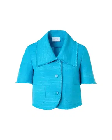 Akris punto Short-Sleeve Fringed Indian Silk Jacket | Thumbnail 1 Akris punto Short-Sleeve Fringed Indian Silk Jacket | Thumbnail 1