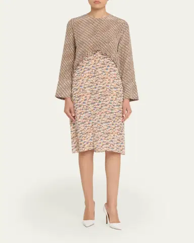 Marni Mixed-Print Silk Long-Sleeve Empire Shift Dress | Thumbnail 2 Marni Mixed-Print Silk Long-Sleeve Empire Shift Dress | Thumbnail 2