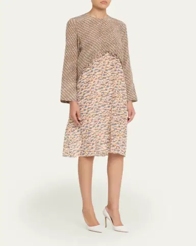 Marni Mixed-Print Silk Long-Sleeve Empire Shift Dress | Thumbnail 4 Marni Mixed-Print Silk Long-Sleeve Empire Shift Dress | Thumbnail 4