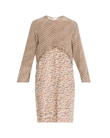 Marni Mixed-Print Silk Long-Sleeve Empire Shift Dress | Thumbnail 1 Marni Mixed-Print Silk Long-Sleeve Empire Shift Dress | Thumbnail 1