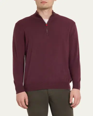 Kiton Men's 12gg Cashmere Mock Neck Quarter-Zip Sweater | Thumbnail 4 Kiton Men's 12gg Cashmere Mock Neck Quarter-Zip Sweater | Thumbnail 4