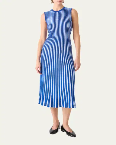 Akris Striped Plisse Silk Knit Midi Dress | Thumbnail 2 Akris Striped Plisse Silk Knit Midi Dress | Thumbnail 2