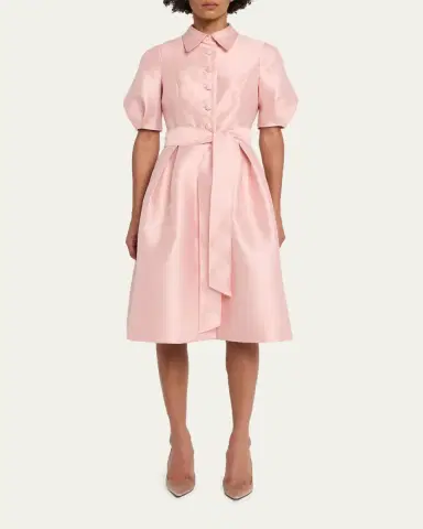 Rickie Freeman for Teri Jon Puff-Sleeve Pique Faille Shirtdress | Thumbnail 2 Rickie Freeman for Teri Jon Puff-Sleeve Pique Faille Shirtdress | Thumbnail 2