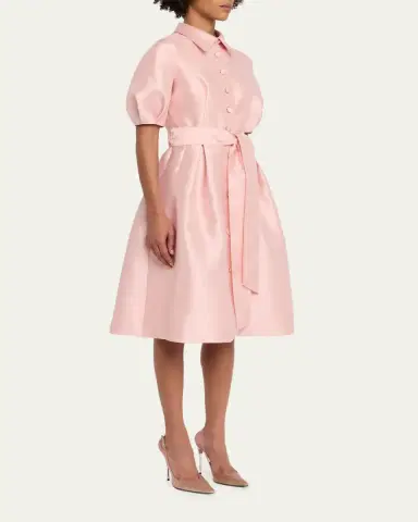 Rickie Freeman for Teri Jon Puff-Sleeve Pique Faille Shirtdress | Thumbnail 4 Rickie Freeman for Teri Jon Puff-Sleeve Pique Faille Shirtdress | Thumbnail 4