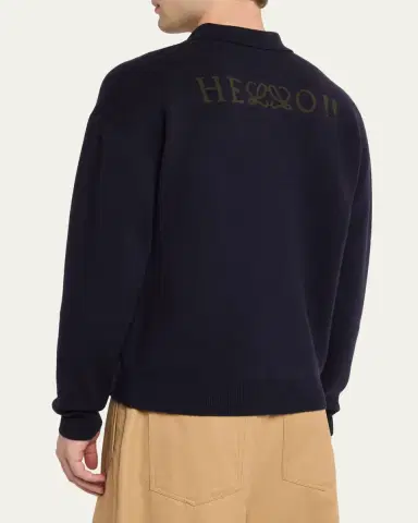 Loewe Men's Anagram Wool Polo Sweater | Thumbnail 3 Loewe Men's Anagram Wool Polo Sweater | Thumbnail 3