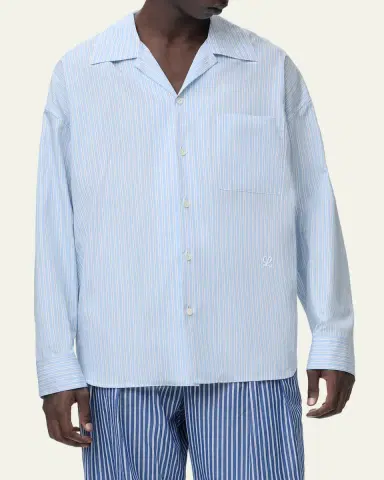 Loewe Men's Stripe Poplin Elastic-Hem Button-Down Shirt | Thumbnail 4 Loewe Men's Stripe Poplin Elastic-Hem Button-Down Shirt | Thumbnail 4
