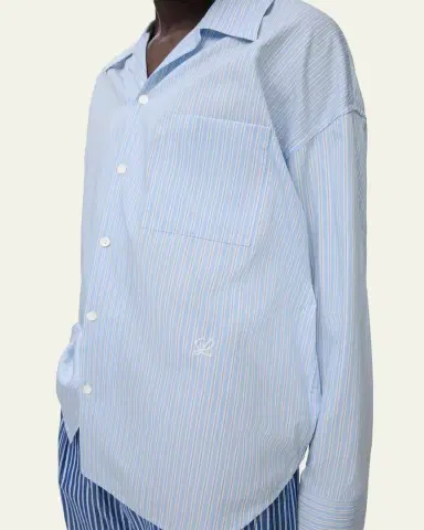 Loewe Men's Stripe Poplin Elastic-Hem Button-Down Shirt | Thumbnail 5 Loewe Men's Stripe Poplin Elastic-Hem Button-Down Shirt | Thumbnail 5