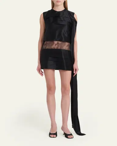 FERRAGAMO Lace-Inset Tiered Silk Mini Dress | Thumbnail 2 FERRAGAMO Lace-Inset Tiered Silk Mini Dress | Thumbnail 2