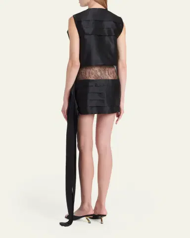 FERRAGAMO Lace-Inset Tiered Silk Mini Dress | Thumbnail 3 FERRAGAMO Lace-Inset Tiered Silk Mini Dress | Thumbnail 3
