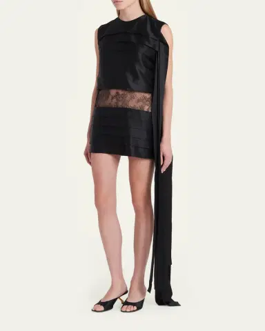 FERRAGAMO Lace-Inset Tiered Silk Mini Dress | Thumbnail 4 FERRAGAMO Lace-Inset Tiered Silk Mini Dress | Thumbnail 4
