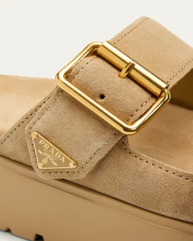 Prada Triangle Logo Suede Dual-Buckle Platform Sandals | Thumbnail 5 Prada Triangle Logo Suede Dual-Buckle Platform Sandals | Thumbnail 5