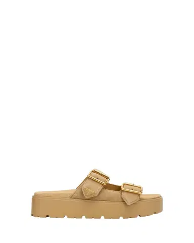 Prada Triangle Logo Suede Dual-Buckle Platform Sandals | Thumbnail 1 Prada Triangle Logo Suede Dual-Buckle Platform Sandals | Thumbnail 1