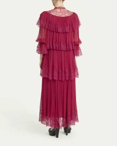 Chloé Tiered Lace Ruffle Silk Mousseline Gown | Thumbnail 3 Chloé Tiered Lace Ruffle Silk Mousseline Gown | Thumbnail 3