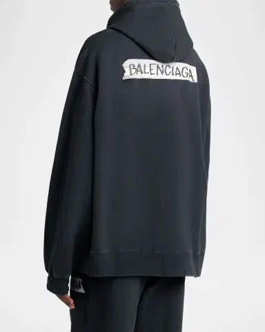 Balenciaga Men's Masking Tape Oversized-Fit Faded Fleece Full-Zip Hoodie | Thumbnail 2 Balenciaga Men's Masking Tape Oversized-Fit Faded Fleece Full-Zip Hoodie | Thumbnail 2