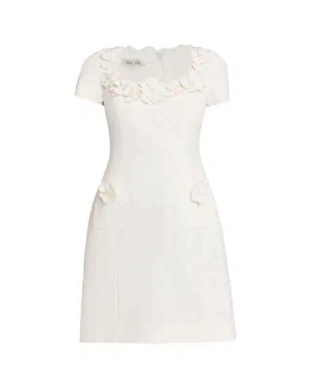 Floral Applique Crepe Mini Dress Floral Applique Crepe Mini Dress