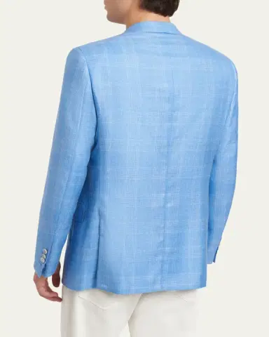 Brioni Men's Cashmere Sky Blue Plaid Jacket | Thumbnail 3 Brioni Men's Cashmere Sky Blue Plaid Jacket | Thumbnail 3