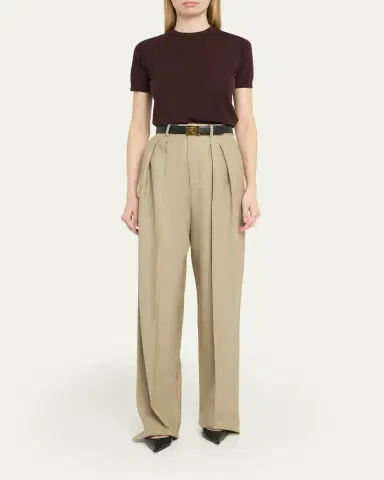 Saint Laurent Pleated Wool-Silk Canvas Wide-Leg Pants | Thumbnail 2 Saint Laurent Pleated Wool-Silk Canvas Wide-Leg Pants | Thumbnail 2