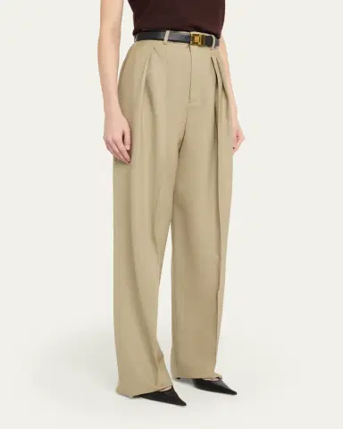 Saint Laurent Pleated Wool-Silk Canvas Wide-Leg Pants | Thumbnail 4 Saint Laurent Pleated Wool-Silk Canvas Wide-Leg Pants | Thumbnail 4