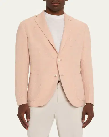 Boglioli Men's Linen and Wool Herringbone Single-Breasted Blazer | Thumbnail 4 Boglioli Men's Linen and Wool Herringbone Single-Breasted Blazer | Thumbnail 4