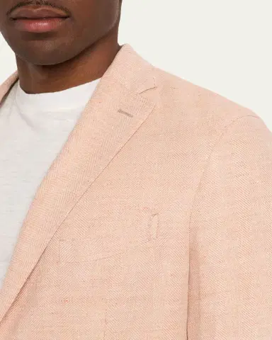 Boglioli Men's Linen and Wool Herringbone Single-Breasted Blazer | Thumbnail 5 Boglioli Men's Linen and Wool Herringbone Single-Breasted Blazer | Thumbnail 5
