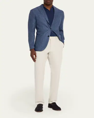 Boglioli Men's Plaid Linen Denim Single-Breasted Blazer | Thumbnail 2 Boglioli Men's Plaid Linen Denim Single-Breasted Blazer | Thumbnail 2