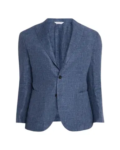 Boglioli Men's Plaid Linen Denim Single-Breasted Blazer | Thumbnail 1 Boglioli Men's Plaid Linen Denim Single-Breasted Blazer | Thumbnail 1