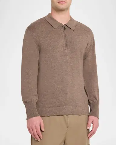 OFFICINE GÉNÉRALE Men's Bene Merino Wool Quarter-Zip Polo Sweater | Thumbnail 8 OFFICINE GÉNÉRALE Men's Bene Merino Wool Quarter-Zip Polo Sweater | Thumbnail 8